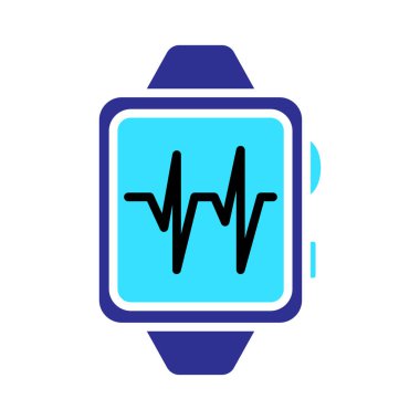 Smartwatch set simgesi. Mavi saat, siyah kalp atışı çizgisi, giyilebilir teknoloji, fitness izleme, sağlık izleme, dijital cihaz, modern cihaz.