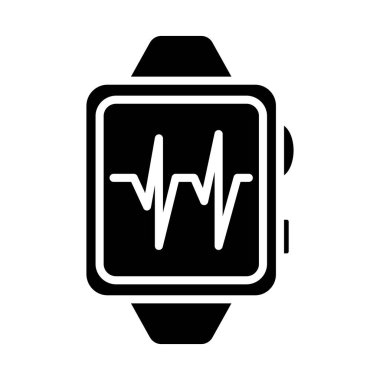 Smartwatch set simgesi. Mavi saat, siyah kalp atışı çizgisi, giyilebilir teknoloji, fitness izleme, sağlık izleme, dijital cihaz, modern cihaz.
