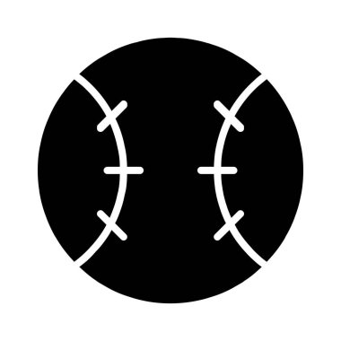 Beyzbol seti ikonu. Beyaz top, siyah dikişler, spor ekipmanları, oyun, rekabet, eğlence, açık hava aktivitesi, atletizm, takım sporu.