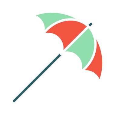 Plaj şemsiyesi ikonu. Yeşil ve kırmızı şemsiye, gölge, yaz, plaj, güneş koruması, açık hava, dinlenme, tatil, tatil.