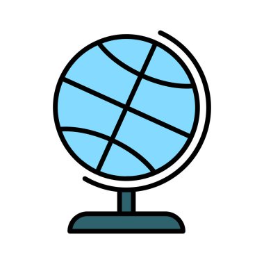 Küre kümesi simgesi. Mavi küre, siyah duruş, dünya haritası, coğrafya, Dünya, küresel, seyahat, eğitim, uluslararası, navigasyon, keşif.