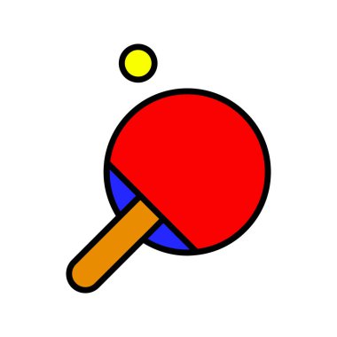 Top ikonlu pinpon raketi. Masa tenisi, spor ekipmanları, oyun, oyun, eğlence, rekabet, grafik, renkli.