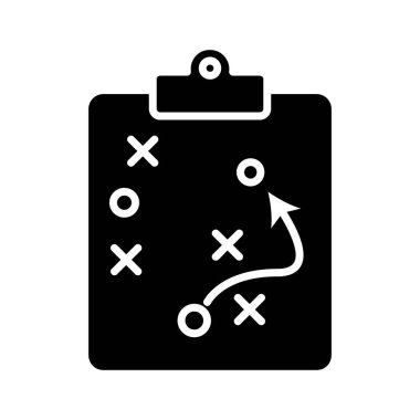 Spor stratejisi yönetim kurulu ikonu. Oyun planı, taktikler, koçluk, takım sporları, rekabet, strateji, grafik, illüstrasyon, renkli.