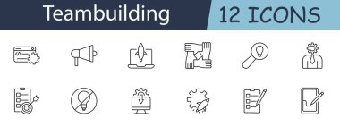 Takım oluşturma simgesi. Proje yönetimi, megafon, girişim, işbirliği, fikir araması, lider, hedef, beyin fırtınası, takım çalışması, geliştirme, planlama, organizasyon. Takım çalışması konsepti