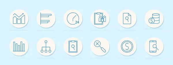 stock vector Data analytics set icon. Chart, clock, clipboard, and database. Statistics, performance, and business metrics concept.