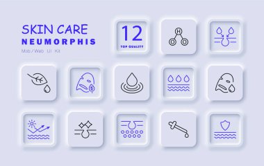 Cilt bakımı simgesi. Damlatıcı, yaprak, maske, su, güneş koruması, yaşlanma önleyici, nemlendirici, tedavi, spa, serum, temizlik, güzellik.