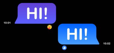 Haberci mesajları. Mavi konuşma baloncukları, siyah arkaplan, mesajlaşma, Merhaba, içeriğinizi, postanızı, göndermenizi, göndermenizi, okumanızı, iletişiminizi, zamanı, tepkilerinizi, ifadelerinizi, gibi. Vektör