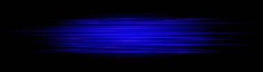 Mavi hız neon şeritleri ya da ışık parlaması. Lazer ışınları, yatay ışınlar. Güzel ışık yansımaları. Siyah arkaplanda parlayan çizgiler.