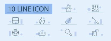 Güvenlik simgesi ayarlandı. Ev, güvenlik duvarı, yangın, anahtar, kilit, ızgara, büyüteç, tornavida, kalkan, harita, şifreleme, koruma, erişim, kimlik, anahtar deliği, onarım, güvenlik, internet, ev, güvenlik.