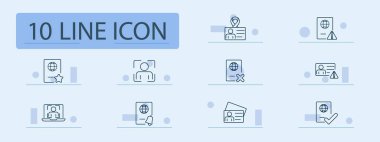 Kimlik belirleme simgesi. Pasaport, yıldız derecesi, kimlik kartı, fotoğraf doğrulaması, uyarı, erişim, kimlik, kullanıcı, kimlik, küresel kimlik, güvenlik, doğrulama