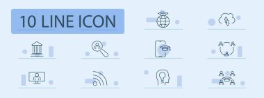 Eğitim ikonu. Globe, upload, University, online ders, öğrenci, mezuniyet, sınıf, fikir, bilgi paylaşımı, wifi, sanal öğrenme