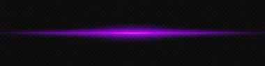 Koyu şeffaf bir arkaplan boyunca yatay olarak parlayan mor lazer ışını gelecekteki ve yüksek teknolojili görsel efekt yaratıyor. Neon ışıkları, lazer ışınları. Şeffaf bir arkaplanda.