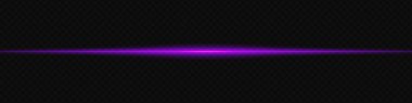 Koyu şeffaf bir arkaplan boyunca yatay olarak parlayan mor lazer ışını gelecekteki ve yüksek teknolojili görsel efekt yaratıyor. Neon ışıkları, lazer ışınları. Şeffaf bir arkaplanda.