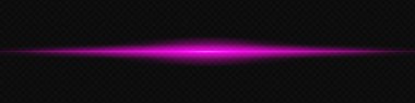 Koyu şeffaf bir arkaplan boyunca yatay olarak parlayan mor lazer ışını gelecekteki ve yüksek teknolojili görsel efekt yaratıyor. Neon ışıkları, lazer ışınları. Şeffaf bir arkaplanda.