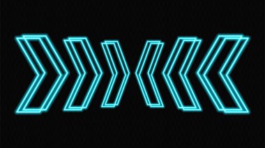 Şeffaf bir zemin üzerinde mavi ile parlayan neon oklar, zıt yönleri işaret ediyor. Modern, minimalist görünümlü, teknoloji ve hareket kavramları için ideal fütüristik, soyut tasarım..