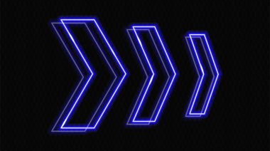 Şeffaf bir zemin üzerinde mavi ile parlayan neon oklar, zıt yönleri işaret ediyor. Modern, minimalist görünümlü, teknoloji ve hareket kavramları için ideal fütüristik, soyut tasarım..