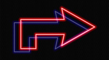 Şeffaf bir arkaplanda kırmızı ve mavi ok işareti var. Parlak, geleceksel tasarım, teknoloji, navigasyon veya modern yön kavramları için idealdir..