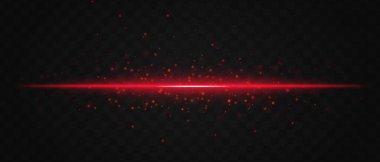 Parlak kırmızı lazer ışını, karanlık şeffaf bir arkaplan boyunca parlak parçacıklar ile yatay olarak, fütüristik ve yüksek teknolojili görsel efekt yaratır. Neon ışıkları, lazer ışık çizgileri