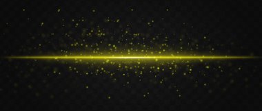 Parlak sarı lazer ışını, karanlık şeffaf bir arkaplan boyunca parlak parçacıklar ile yatay olarak, fütüristik ve yüksek teknolojili görsel efekt yaratır. Neon ışıkları, lazer ışık çizgileri