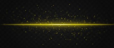 Parlak sarı lazer ışını, karanlık şeffaf bir arkaplan boyunca parlak parçacıklar ile yatay olarak, fütüristik ve yüksek teknolojili görsel efekt yaratır. Neon ışıkları, lazer ışık çizgileri