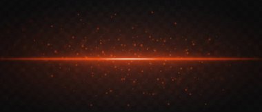 Parlak kırmızı lazer ışını, karanlık şeffaf bir arkaplan boyunca parlak parçacıklar ile yatay olarak, fütüristik ve yüksek teknolojili görsel efekt yaratır. Neon ışıkları, lazer ışık çizgileri