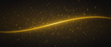 Koyu şeffaf bir arkaplan boyunca parlak parçacıklarla yatay olarak parlayan sarı dalga lazer ışını, fütüristik ve yüksek teknolojili görsel efekt yaratır. Neon ışıkları, lazer ışık çizgileri