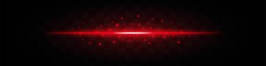 Yatay kırmızı lazer ışını, saydam bir arka planda izole edilmiş dağınık parlak parçacıklar. Parlak enerji etkisi, bilim kurgu, fütüristik temalar veya dijital grafik tasarımı için idealdir..