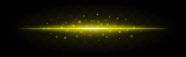 Horizontal golden laser beam with scattered glowing particles isolated on a transparent background. Bright energy effect, ideal for sci-fi, futuristic themes, or digital graphic design. clipart