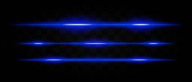Saydam bir arkaplanda parlayan efektli çoklu yatay mavi lazer ışınları. Bilim kurgu, teknoloji ve fütürist tasarımlar için mükemmel..