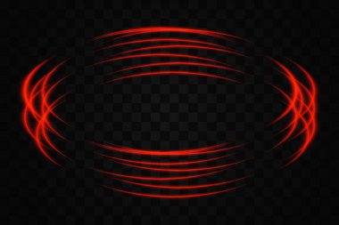 Abstract red neon light rings arranged in a circular, overlapping pattern on a transparent background. Ideal for futuristic, tech, or sci-fi themed designs. clipart