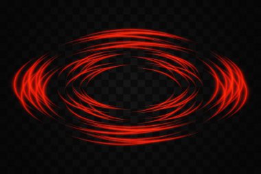 Abstract red neon light rings arranged in a circular, overlapping pattern on a transparent background. Ideal for futuristic, tech, or sci-fi themed designs. clipart