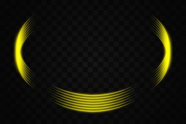 Golden curved neon light elements forming a partial circle on a transparent background. Ideal for futuristic and tech-themed designs. clipart