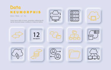 Veri simgesi belirlendi. Bulut deposu, veritabanı, dosya paylaşımı, eşzamanlama, veri sunucusu, ağ, dizin organizasyonu, veri transferi, sistem yedeği, arşiv.