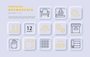 Yapılandırma simgesi. Sütun, çimento karıştırıcı, silindir, mezura, tuğla, dişli, temel, ağ, taşıyıcı, plan, çalışma araçları