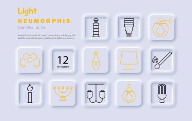 Işık ayarlı simge. Deniz feneri, ampul, lamba, avize, kibrit çöpü, masa lambası, mum, armatür, enerji tasarrufu, mum tutucu, aydınlatma