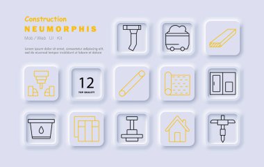 Yapılandırma simgesi. Matkap, çöp kamyonu, konveyör, ahşap döşeme, bina planı, kapılar, su kabı, çekiç, ev, inşaat aletleri, ekipmanlar..