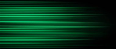Soyut yeşil lazer ışını. Işık efekti. Yönlü spot ışığı. Işık çizgileri siyah bir arkaplanda karanlığa doğru kayboluyor, dinamik ve soyut bir etki yaratıyor..
