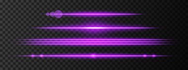 Mor ışıklı ışın ışını. Keskin bir yatay ışın yansıması. Bilim kurgu tasarımları, ışık geçişleri, ya da gelecekteki etkiler. Parlak ışık çizgileri ve neon efektler. Dinamik parlayan duvar kağıdı arkaplanı