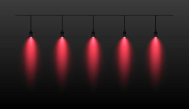 Raylardan sarkan kırmızı ışıklar. Yumuşak parıltı aşağıya doğru aydınlatarak modern bir ışıklandırma efekti yaratıyor. Sahne ışıklandırması, sergiler ve iç tasarımlar için ideal. Sahne ışığı