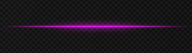 Şeffaf bir arkaplan üzerinde yoğun mor yatay ışık efekti, bilim kurgu temaları, dijital tasarım unsurları veya gelecekteki görsel efektler için ideal.