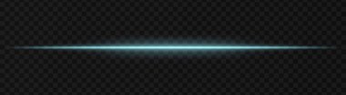 Şeffaf bir arkaplan üzerinde yoğun mavi yatay ışık efekti, bilim kurgu temaları, dijital tasarım unsurları veya gelecekteki görsel efektler için ideal.