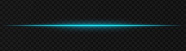 Şeffaf bir arkaplan üzerinde yoğun mavi yatay ışık efekti, bilim kurgu temaları, dijital tasarım unsurları veya gelecekteki görsel efektler için ideal.