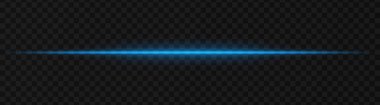 Şeffaf bir arkaplan üzerinde yoğun mavi yatay ışık efekti, bilim kurgu temaları, dijital tasarım unsurları veya gelecekteki görsel efektler için ideal.