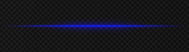 Şeffaf bir arkaplan üzerinde yoğun mavi yatay ışık efekti, bilim kurgu temaları, dijital tasarım unsurları veya gelecekteki görsel efektler için ideal.