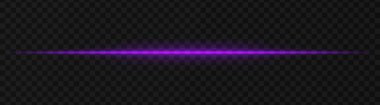 Şeffaf bir arkaplan üzerinde yoğun mor yatay ışık efekti, bilim kurgu temaları, dijital tasarım unsurları veya gelecekteki görsel efektler için ideal.