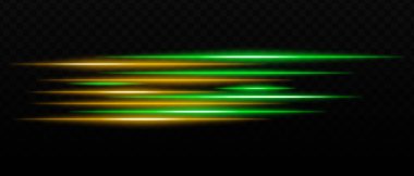 Yatay yeşil ve sarı ışık yoğun parlama ve fütüristik yansımalarla çizgiler çizer. Bilim kurgu tasarımları, ışık geçişleri ve neon parlamaları. Karanlık arka planda dinamik ışık efektleri