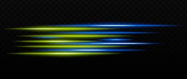 Yatay yeşil ve mavi ışık yoğun parlama ve fütüristik yansımalarla çizgiler çizer. Bilim kurgu tasarımları, ışık geçişleri ve neon parlamaları. Karanlık arka planda dinamik ışık efektleri