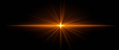 Parlak turuncu ışık, yıldız şeklinde ışınlar ve güçlü bir yatay ışınla patladı. Koyu bir arkaplanda yoğun bir parıltı ve aydınlanma