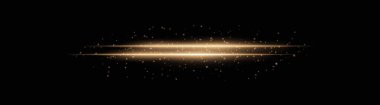 Parlayan parçacıkları ve ışıldayan efektleri olan yoğun altın yatay ışık huzmeleri. Koyu arkaplanda parlak parlak çizgiler, dramatik röfleler eklemek için ideal