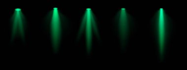 Yeşil spot ışığı ayarlandı. Çoklu odaklı kirişler, tavana monte edilmiş ışıklandırma, parlak beyaz parıltı, sahne aydınlatma, modern ışıklandırma tasarımı, minimalist dekor, profesyonel dekor